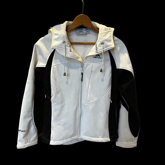 Denali Hooded Jacket Small white and black fleece lined, beautiful. Velcro cuffs - Picture 1 of 12